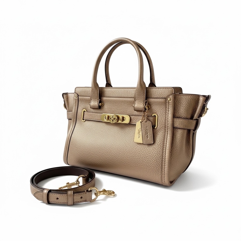 Coach Metallic Gold Swagger Leather Satchel with Gold Hardware